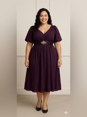 SL Fashions Elegant Purple Dress with Embellished Waist